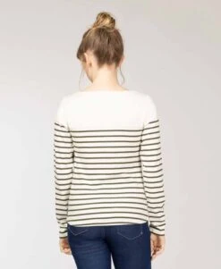 Marinière Femme Fond Grège Rayé Kaki -Vetements Simples Magasin prod 10008 mariniere ml fond grege raye kaki mecora 666x812 fc7ea0111e0b