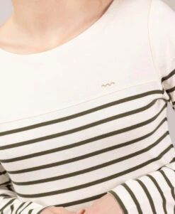 Marinière Femme Fond Grège Rayé Kaki -Vetements Simples Magasin prod 10009 mariniere ml fond grege raye kaki mecora 666x812 fc7ea0111e0b