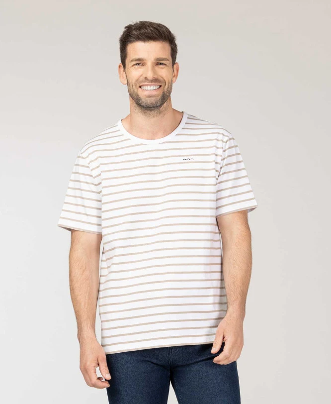 Marinière Homme Manches Courtes Fond Blanc Rayé Beige 3 Marinière Homme Manches Courtes Fond Blanc Rayé Beige