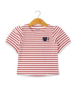 Marinière Rouge Fille Manches Ballon Avec Motif Coeur