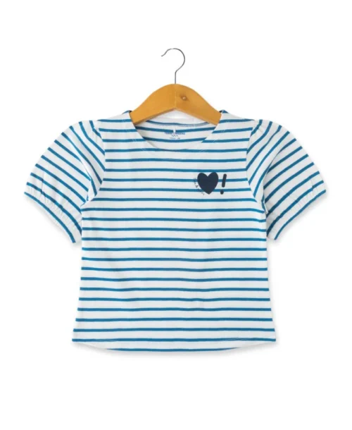 Marinière Bleu Fille Manches Ballon Avec Motif Coeur