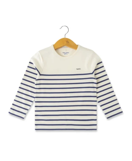 Marinière Garçon Fond Grège Rayé Bleu