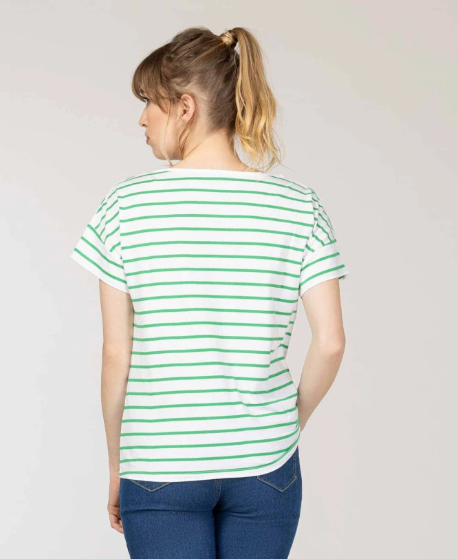 Marinière Manches Courtes Fond Blanc Rayé Vert Femme 4 Marinière Manches Courtes Fond Blanc Rayé Vert Femme – Image 2