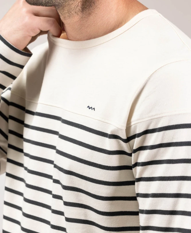 Marinière Homme Fond Grège Rayé Gris 4 Marinière Homme Fond Grège Rayé Gris – Image 2