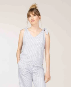 Débardeur Femme Bretelles Nouées Rayé Bleu -Vetements Simples Magasin prod 10133 top fond naturel raye bleu dommy 666x812 fc7ea0111e0b
