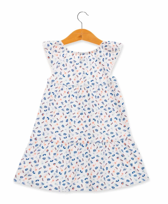 Robe De Plage Blanche Imprimé à Manches Volants Fille 4 Robe De Plage Blanche Imprimé à Manches Volants Fille – Image 2