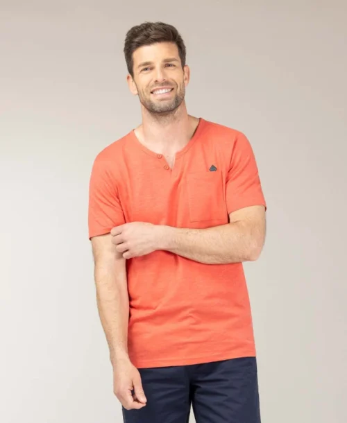 T-shirt Col Tunisien Corail Homme