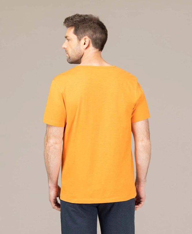 Tee-shirt Col Tunisien Orange Clair Homme 4 Tee-shirt Col Tunisien Orange Clair Homme – Image 2