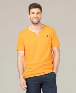 Tee-shirt Col Tunisien Orange Clair Homme