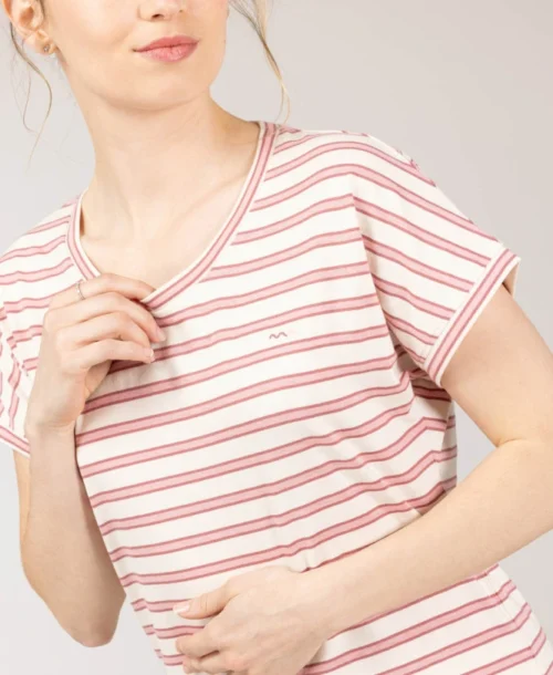 Chemise De Nuit Femme Rayé Rose -Vetements Simples Magasin prod 10203 chemise de nuit fond grege raye rose ysomnia 666x812 fc7ea0111e0b