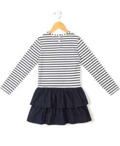 Robe Rayé Manches Longues Fille Effet 2 En 1 -Vetements Simples Magasin prod 1021 robe ml fond naturel raye indigo esperia 666x812 fc7ea0111e0b