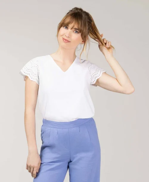 T-shirt Blanc Broderie Anglaise Femme