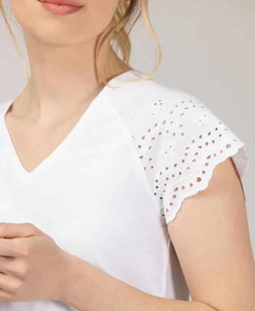 T-shirt Blanc Broderie Anglaise Femme 7 T-shirt Blanc Broderie Anglaise Femme -Vetements Simples Magasin prod 10275 tee shirt mc blanc optique tsuka 666x812 fc7ea0111e0b