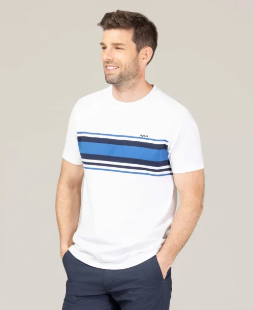 T-shirt Blanc Rayures Poitrine Homme