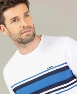 T-shirt Blanc Rayures Poitrine Homme -Vetements Simples Magasin prod 10284 tee shirt mc blanc theau 666x812 fc7ea0111e0b