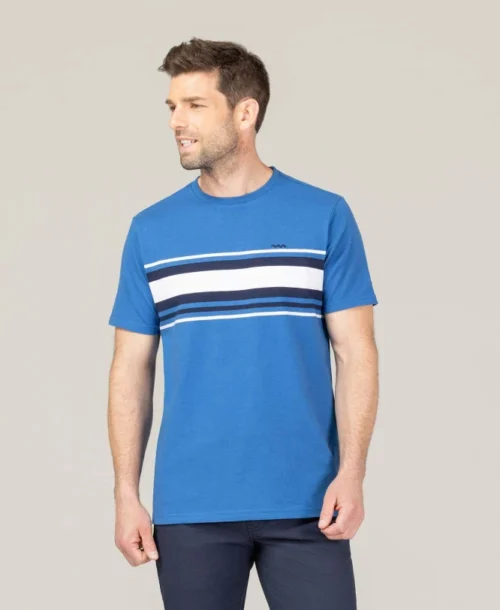 T-shirt Bleu Rayures Poitrine Homme