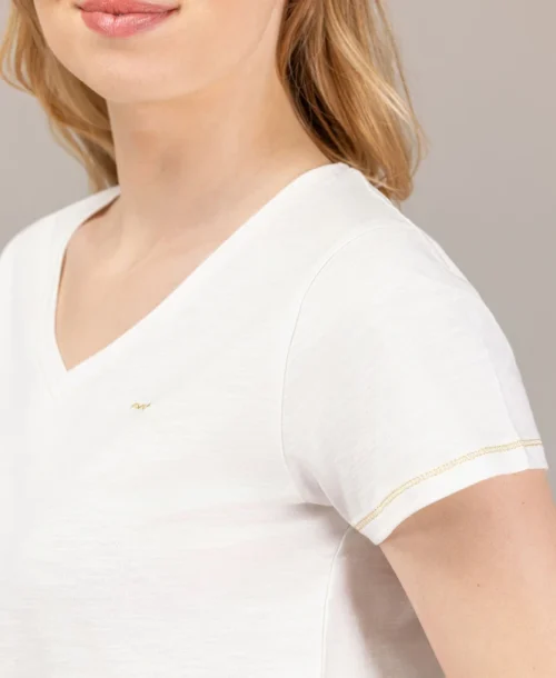 T-shirt Col V écru Femme -Vetements Simples Magasin prod 10322 tee shirt mc ecru tarina 666x812 fc7ea0111e0b