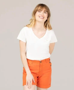 T-shirt Col V écru Femme