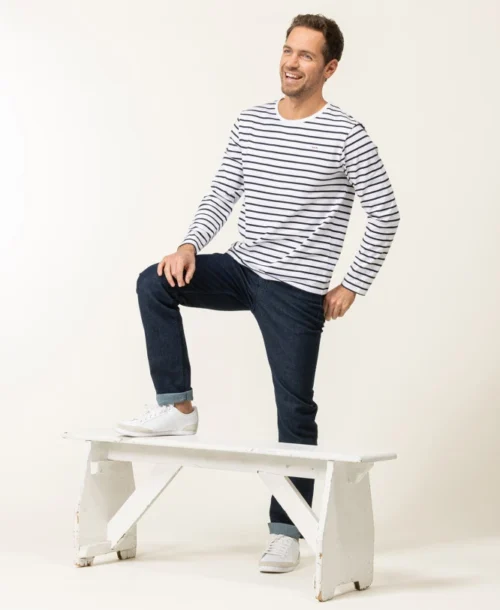 Marinière Homme Manches Longues Fond Blanc Rayé Bleu Marine -Vetements Simples Magasin prod 10531 mariniere ml fond blanc raye indigo ecohol 666x812 fc7ea0111e0b