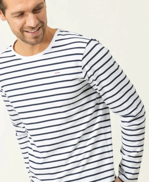 Marinière Homme Manches Longues Fond Blanc Rayé Bleu Marine -Vetements Simples Magasin prod 10532 mariniere ml fond blanc raye indigo ecohol 666x812 fc7ea0111e0b