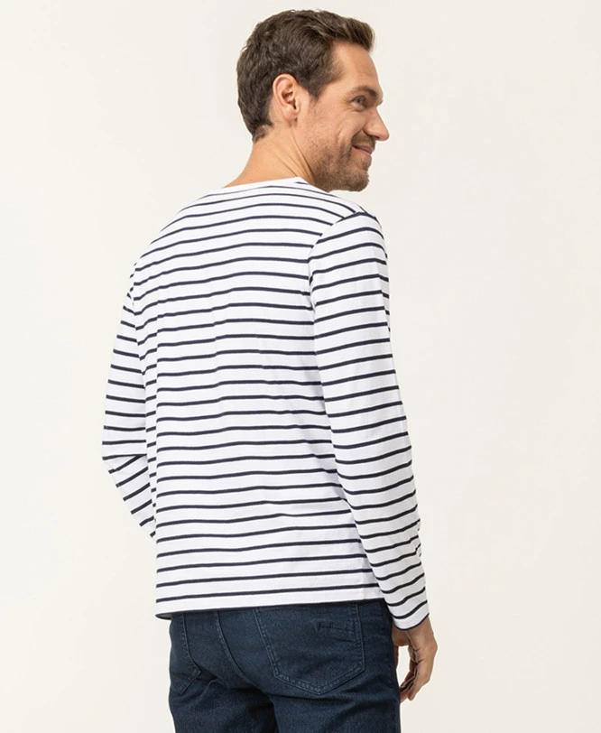 Marinière Homme Manches Longues Fond Blanc Rayé Bleu Marine 4 Marinière Homme Manches Longues Fond Blanc Rayé Bleu Marine – Image 2