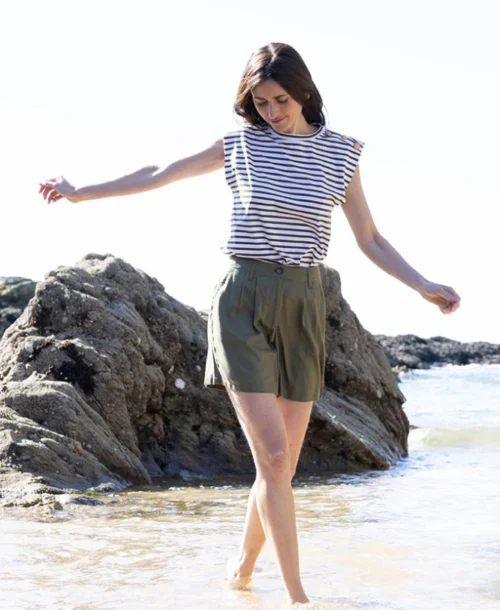 Vetements Simples Magasin -Vetements Simples Magasin prod 10564 tee shirt mc fond grege raye kaki taura 666x812 fc7ea0111e0b