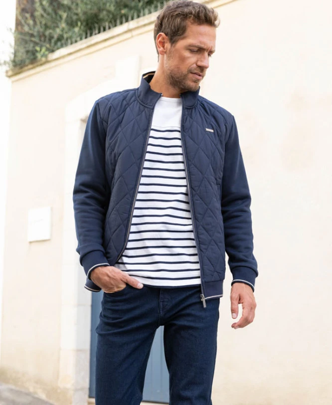 Veste Bi-matière Bleu Marine Homme 3 Veste Bi-matière Bleu Marine Homme