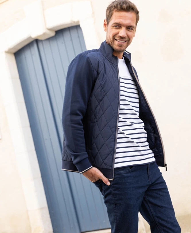 Veste Bi-matière Bleu Marine Homme 4 Veste Bi-matière Bleu Marine Homme – Image 2