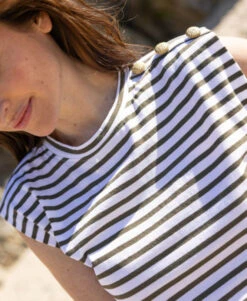 Robe Marinière été Kaki Femme -Vetements Simples Magasin prod 10598 robe mc fond grege raye kaki ronron 666x812 fc7ea0111e0b