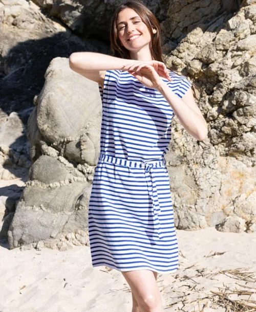 Robe Marinière été Bleu Femme -Vetements Simples Magasin prod 10600 robe mc fond grege raye bleu ronron 666x812 fc7ea0111e0b