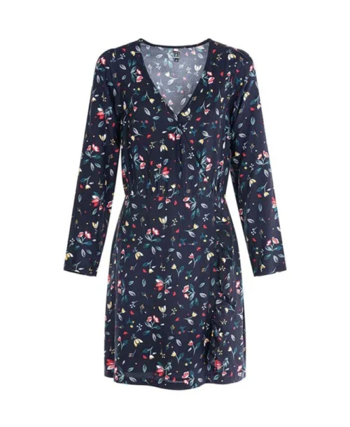 Robe Manches Longues Imprimé Bleu Nuit Femme