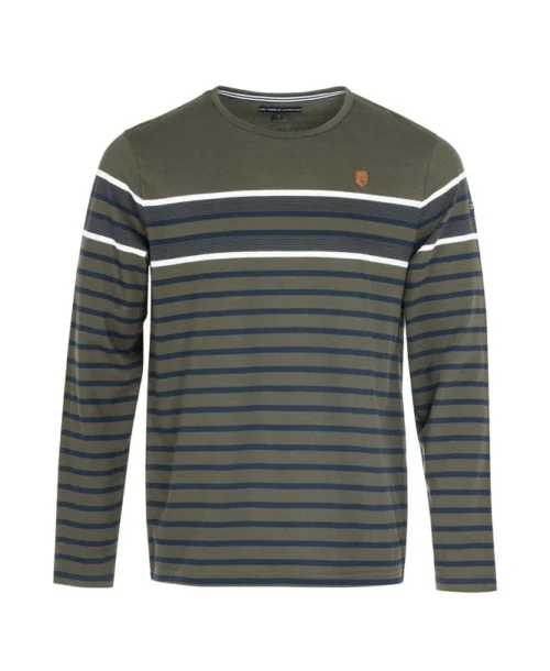TEE SHIRT ML FOND KAKI RAYE BLEU MAKAKI