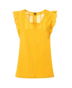 T-shirt Jaune Broderie Anglaise Femme