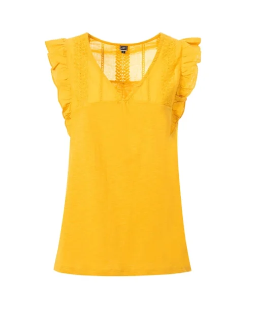 T-shirt Jaune Broderie Anglaise Femme