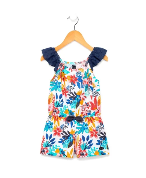 Combishort Fille Imprimé Fleuri Sans Manches Dentelle