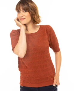Pull Manches Courtes Rouille Femme -Vetements Simples Magasin prod 4018 pull rouille dolcy 666x812 fc7ea0111e0b
