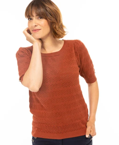 Pull Manches Courtes Rouille Femme -Vetements Simples Magasin prod 4018 pull rouille dolcy 666x812 fc7ea0111e0b
