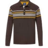 Polo Marron Manches Longues Homme à Rayures Placées Colorées
