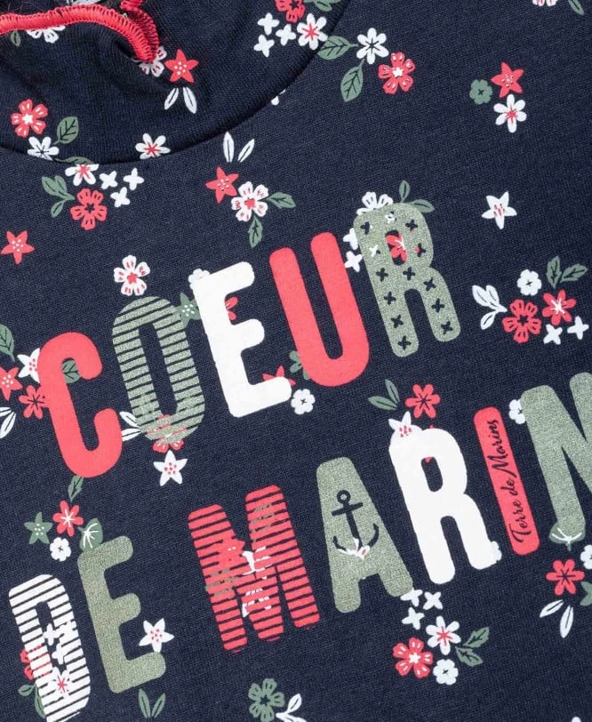 T-shirt Manches Longues Fille Fond Bleu Marine Avec Imprimé 5 T-shirt Manches Longues Fille Fond Bleu Marine Avec Imprimé – Image 3