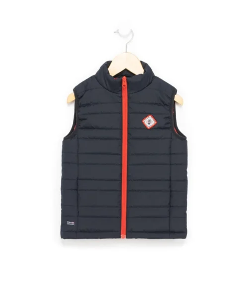 Doudoune Marine Sans Manches Garçon Zip Rouge