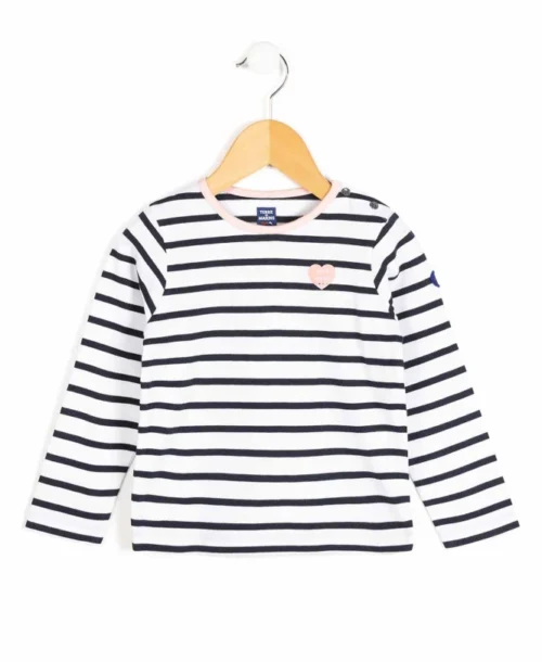 MARINIERE ML FOND BLANC RAYE INDIGO POBATI