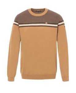 Pull Col Rond Camel Homme