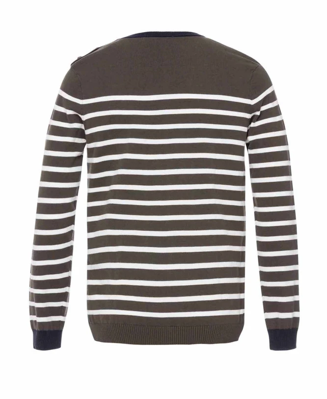 Pull Rayé Kaki Col Rond Homme 4 Pull Rayé Kaki Col Rond Homme – Image 2