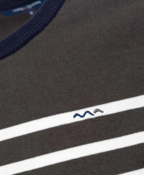 Pull Rayé Kaki Col Rond Homme -Vetements Simples Magasin prod 4801 pull fond kaki raye naturel baroudo 666x812 fc7ea0111e0b