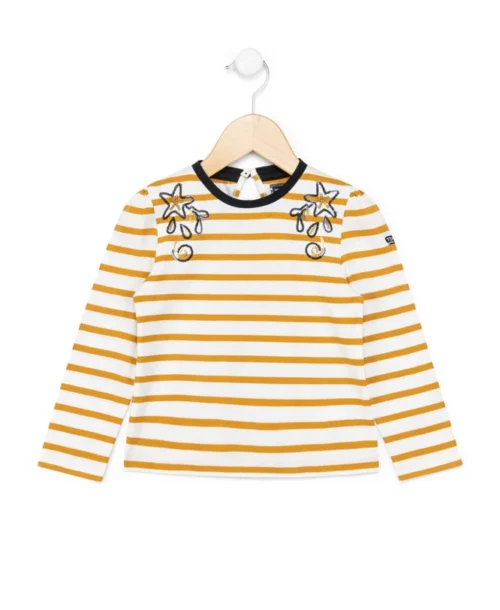 Marinière Fille Rayé Jaune à Sequins