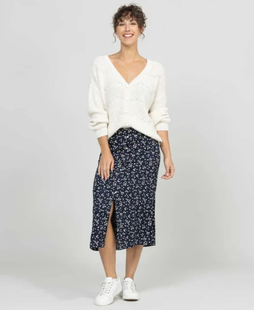 Jupe Mi-longue Bleu Marine Imprimé Femme