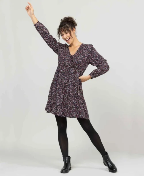 Robe Courte Imprimé Manches Longues Femme