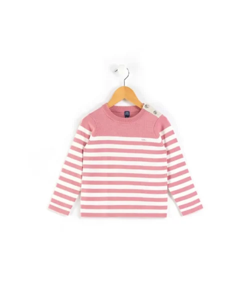 Pull Marin Rose Et Blanc Fille