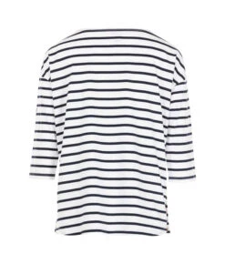 Marinière De Grossesse manches 3/4 Fond Blanc Femme -Vetements Simples Magasin prod 5916 tee shirt m3 4 fond blanc raye indigo matma 666x812 fc7ea0111e0b