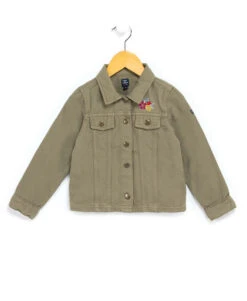 Veste Fille En Jean Kaki Avec Fleurs Brodées